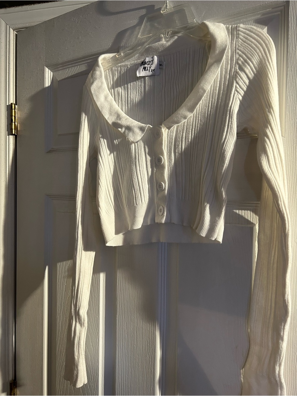 Princess Polly Cream Ribbed Cropped Button-Front Cardigan - Picture 2 of 5